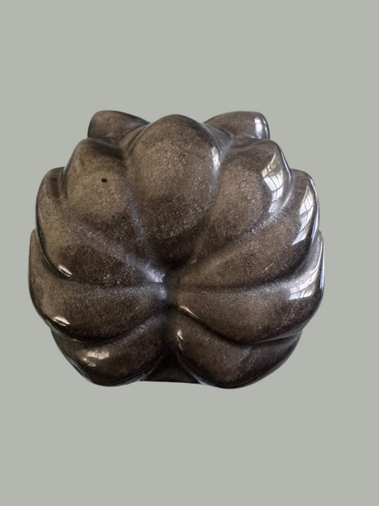 Silver sheen obsidian sculpture of a Nine Tail Fox