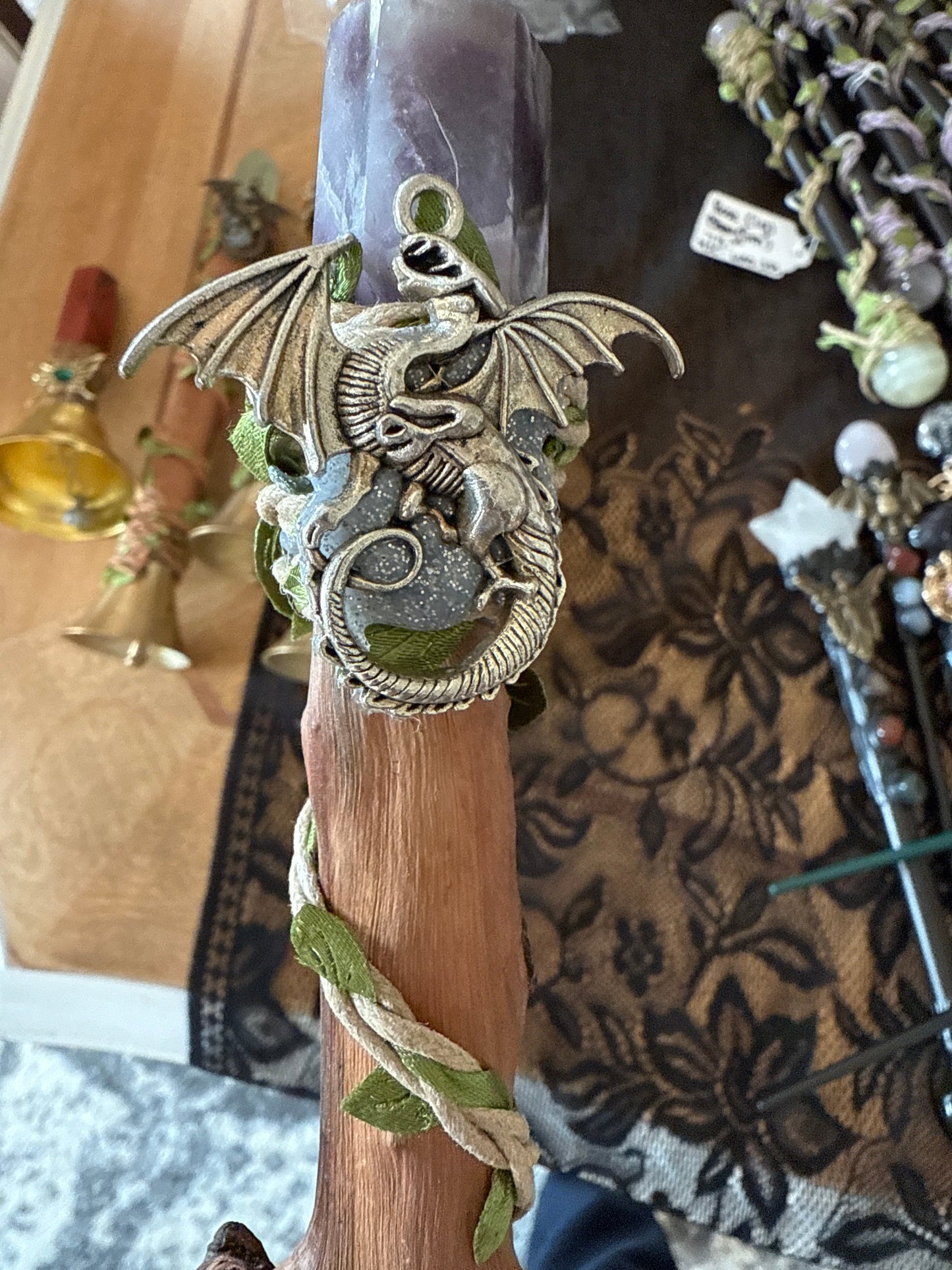 Altar Bell Amethyst Finial with Dragon Adornment - Main Street Crystals & Minerals