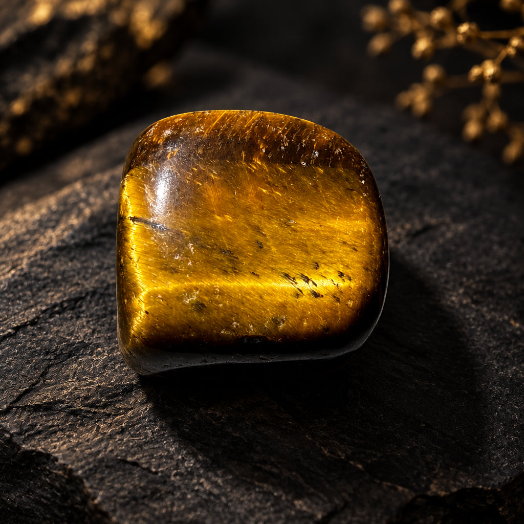 Close up of a single Tiger’s eye carved stone