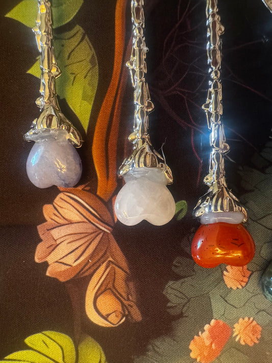 Apothecary Spoons / Herbal Teaspoon Sterling Silver Spoons each with a heart shaped genuine crystal embedded into the handle red jasper, sodalite, clear quartz Sets of 4 - Main Street Crystals & Minerals