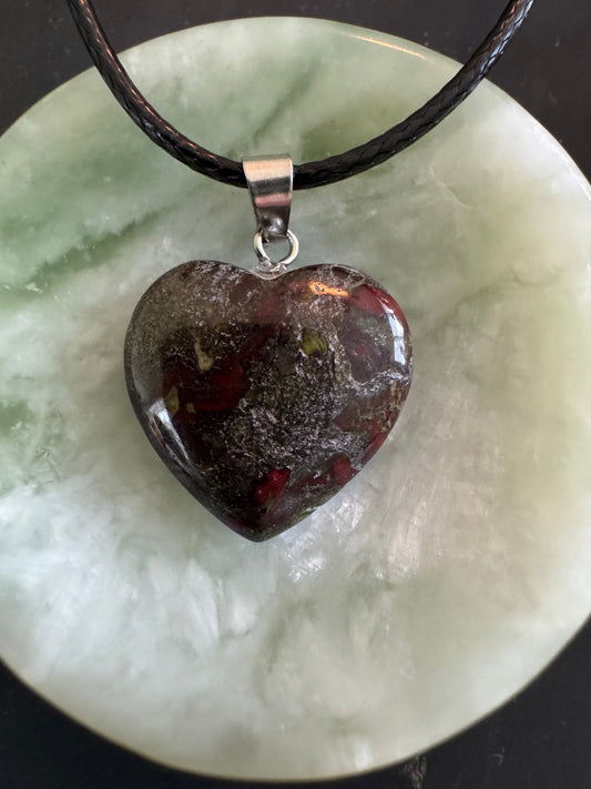 Dragons Blood Jasper Heart Pendant w/waxed leather cord - Main Street Crystals & Minerals