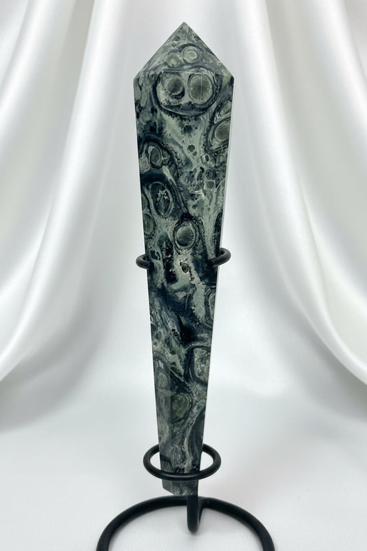 Kambaba Jasper Wand with Stand | Stone of Peace and Grounding Energy | Wt 6.48 oz