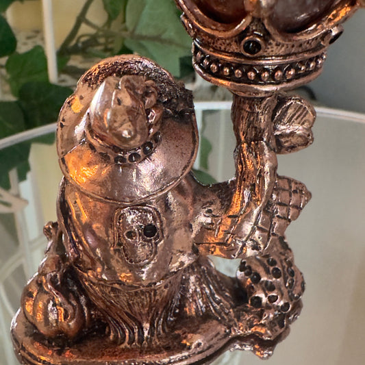 Owl Crown Garden Quartz sphere and bronze stand side view