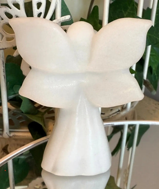 White Calcite angel carving B side view