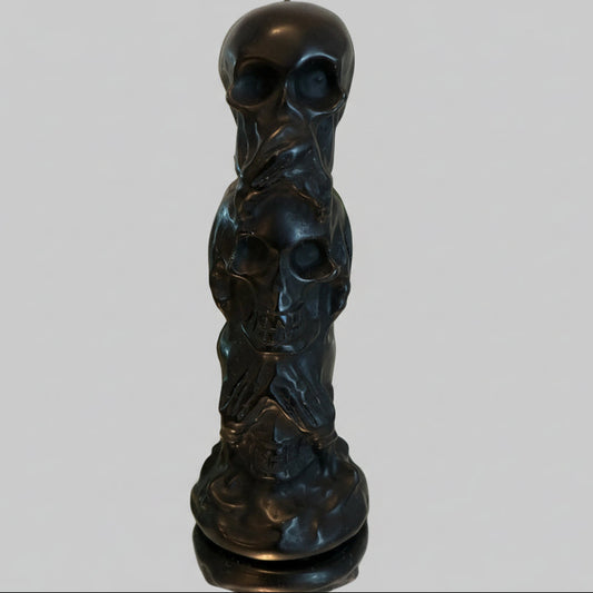 Black Obsidian Three Wise Skulls totem carving side view