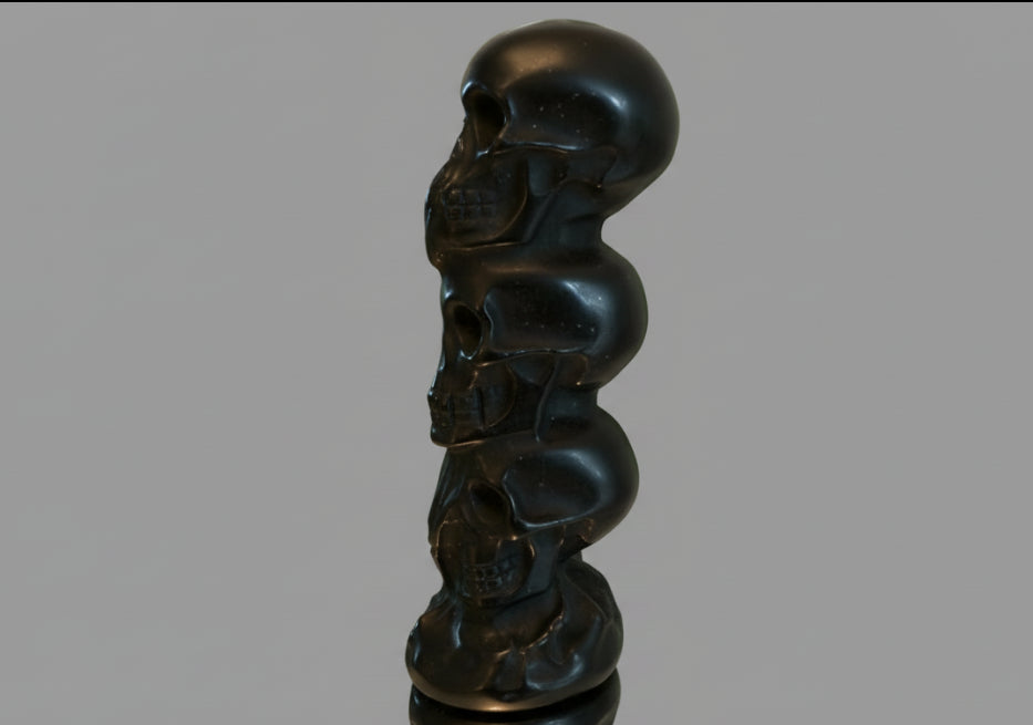 Black Obsidian Skull Totem Carving Speak No Evil, Hear No Evil, See No Evil - Main Street Crystals & Minerals