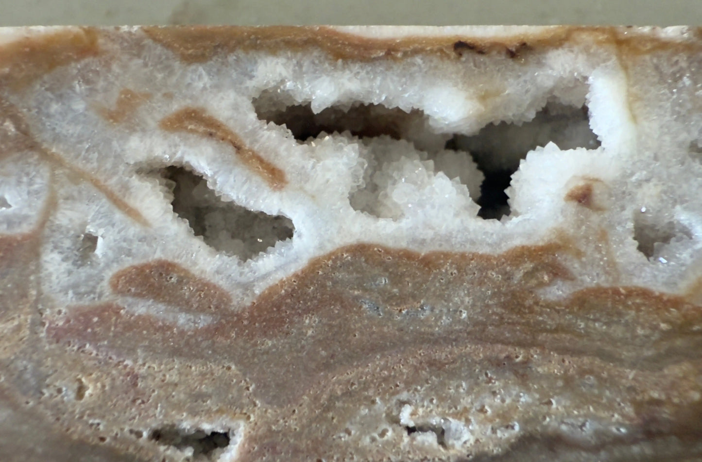 Banded Agate tower with Druzy Quartz angled view