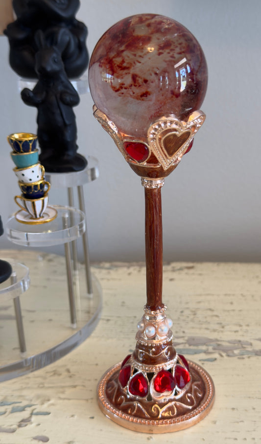 Alice in Wonderland Black Obsidian crystal set with pottery teapot
