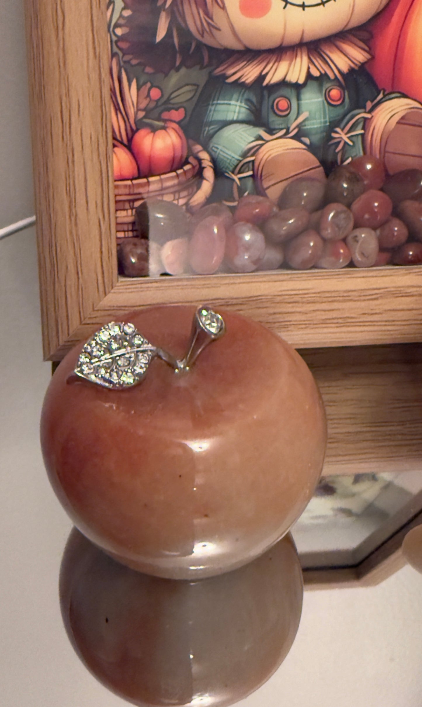 Peach Aventurine Apple Carving Adorned with sparkle stones