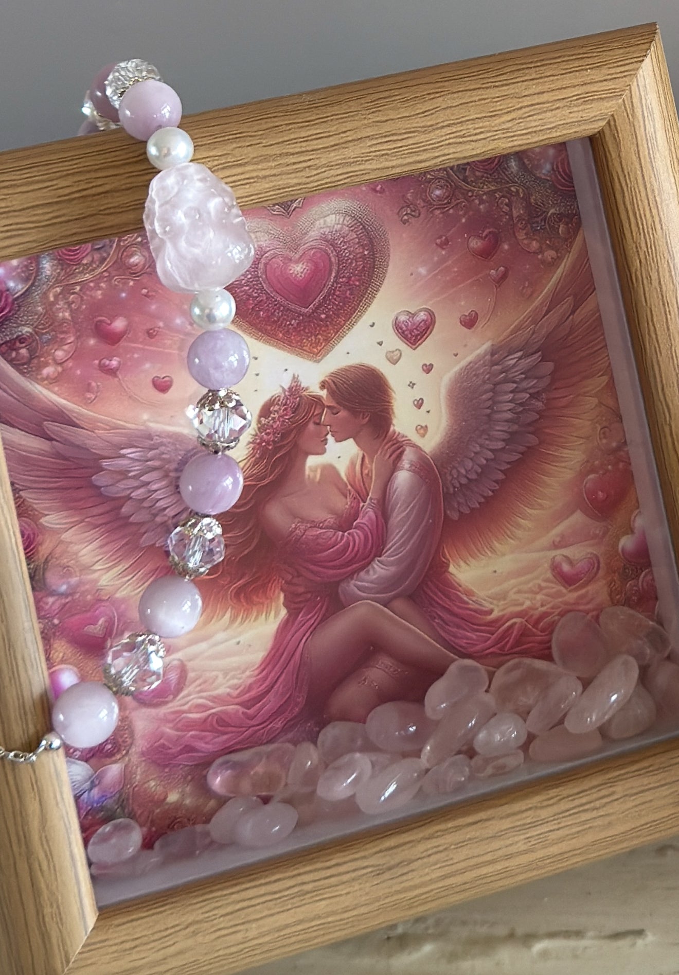 Pink Opal Angel Wings / Pink Amethyst & Flower Agate Rose