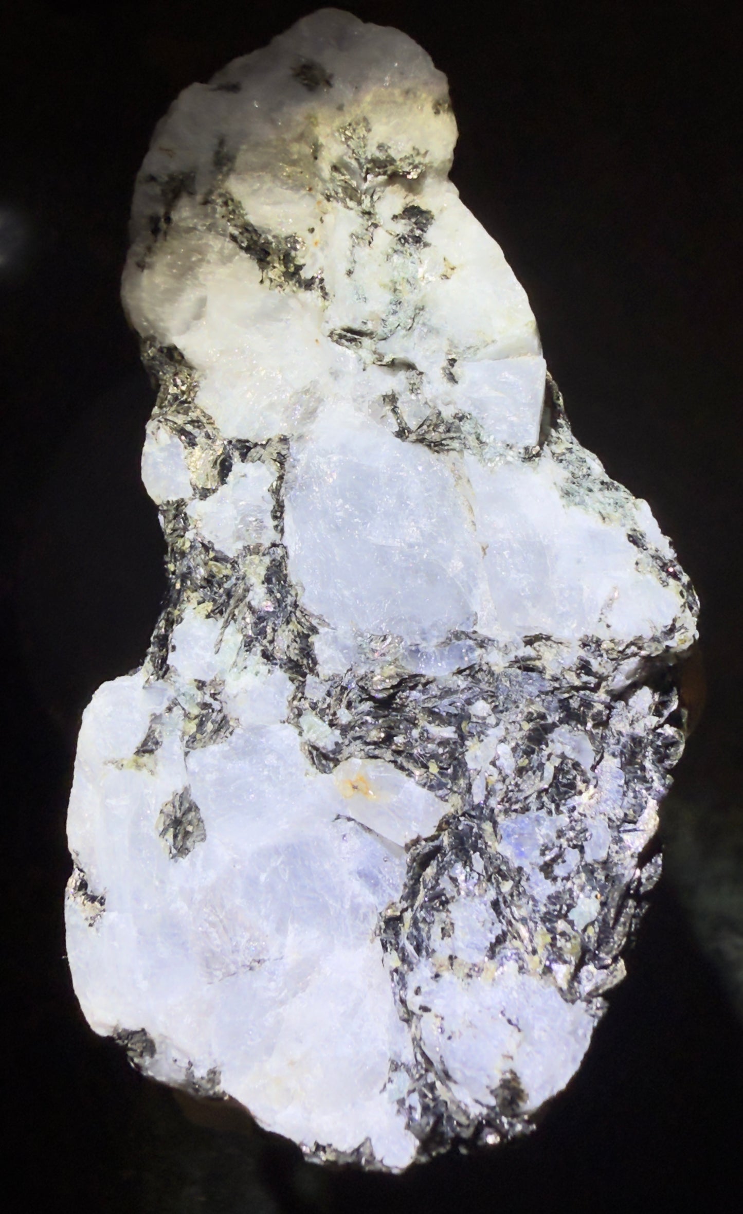 Rainbow Moonstone with Black Tourmaline and Blue Tourmaline Inclusions
