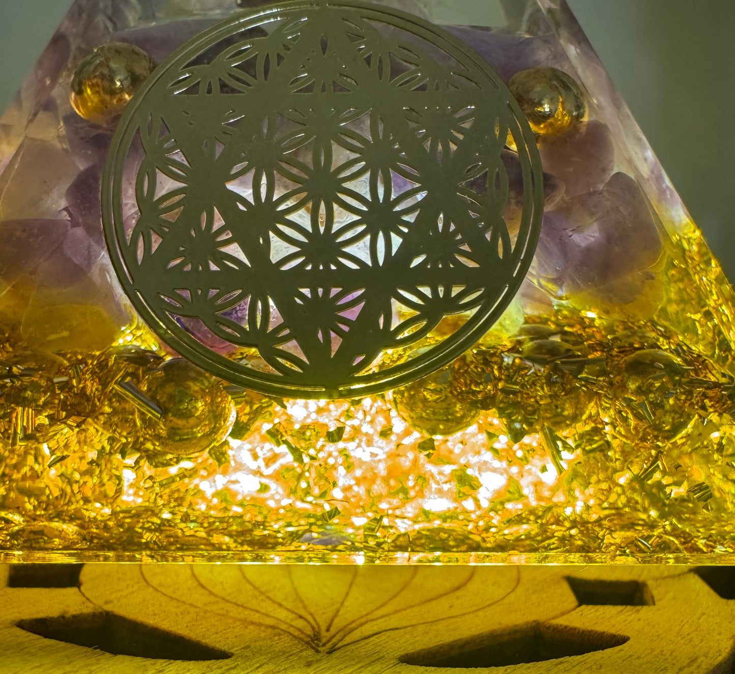 Amethyst Flower of Life Orgonite Pyramid - Main Street Crystals & Minerals
