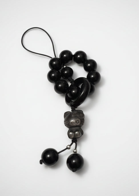 Black and Silver Obsidian Hello Kitty Fidget Cell Phone Charm