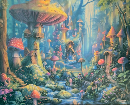 Faerie Glen Mushroom Village | Altar Cloth Velvet Feel | 29 x 37 in