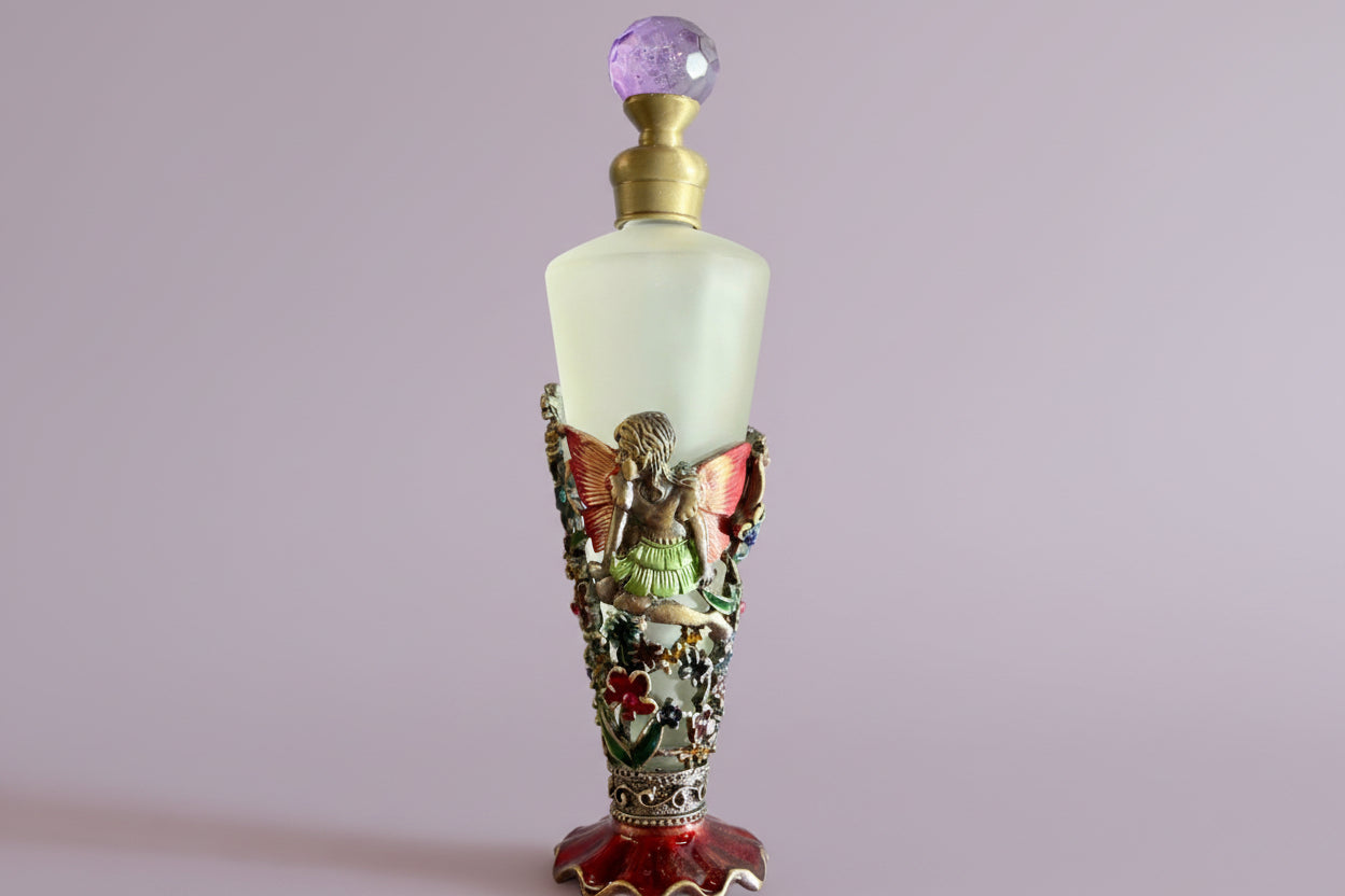 Rose fairy frosted glass perfume bottle with glass rod applicator