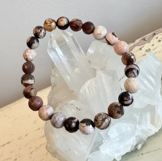 Picture Jasper Bead Bracelet 8mm Round Stones on a large crystal