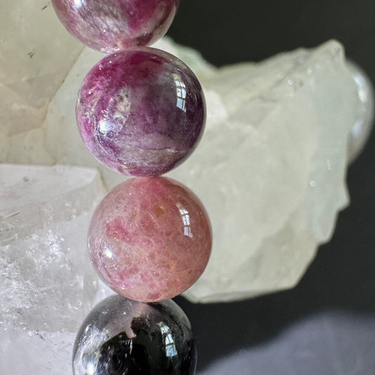 Elbaite Tourmaline bracelet 10mm beads close-up