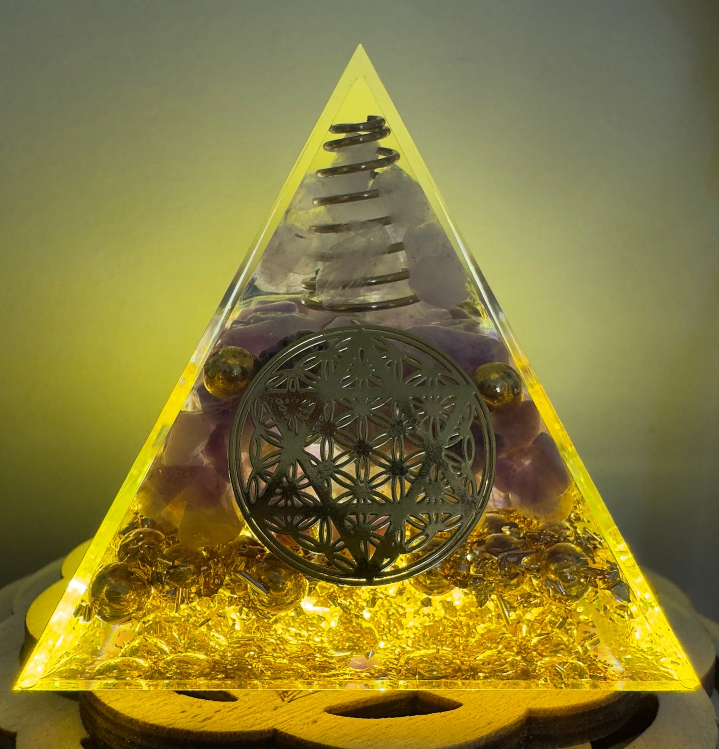 Amethyst Flower of Life Orgonite Pyramid - Main Street Crystals & Minerals