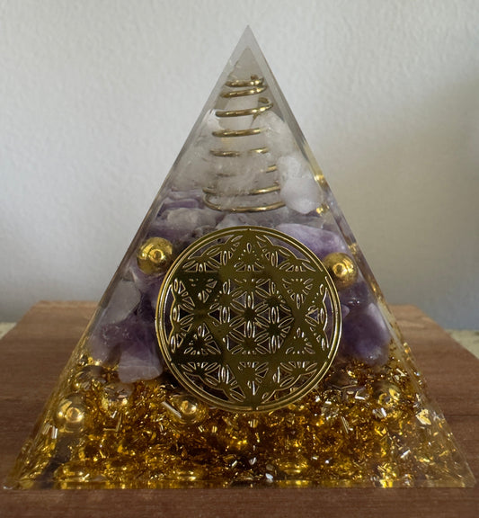 Amethyst Flower of Life Orgonite Pyramid - Main Street Crystals & Minerals