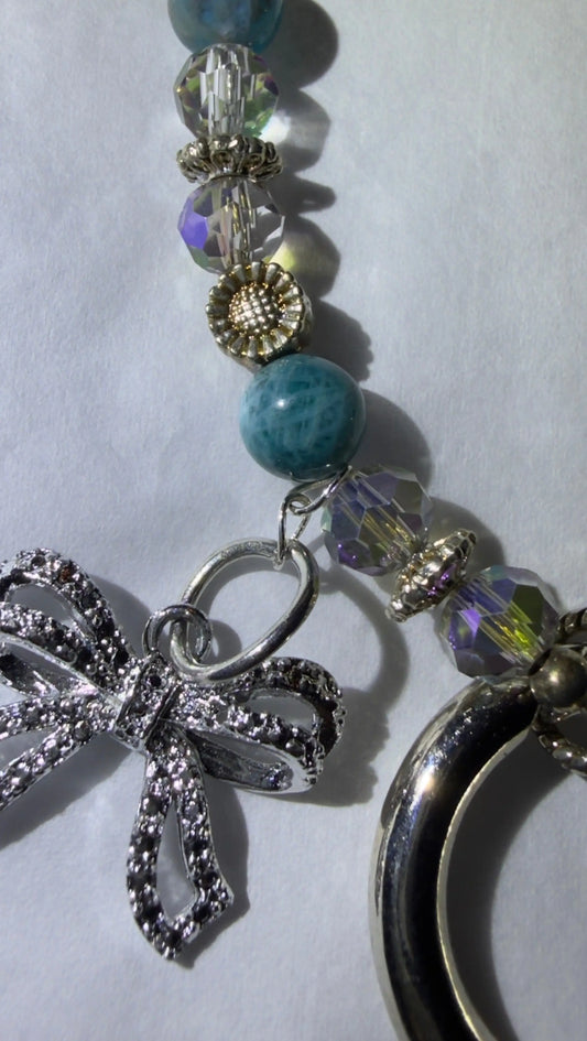 Larimar Clear Quartz and silver mobile phone wristlet charm