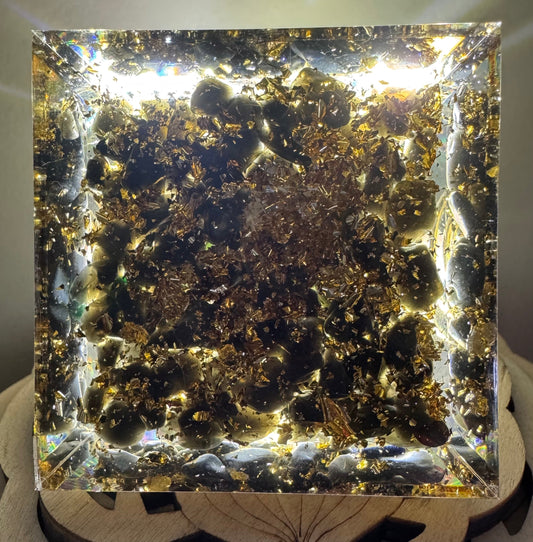 Black Tourmaline “Om” Orgonite Pyramid - Main Street Crystals & Minerals