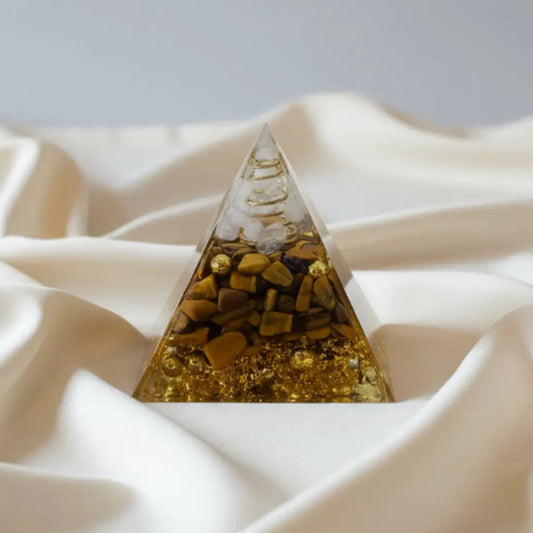 Tigers eye and clear quartz orgonite pyramit for orgonite energy