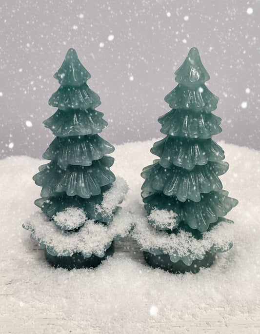 Two Carved Green Chalcedony Crystal trees.