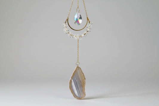 Clear Quartz suncatcher with banded agate