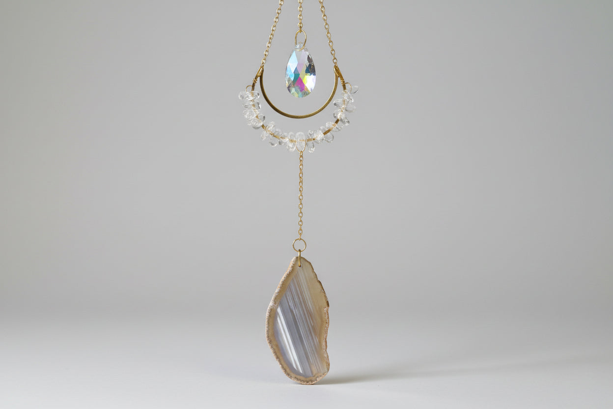 Clear Quartz suncatcher with banded agate