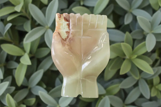 green onyx offering hands sculpture