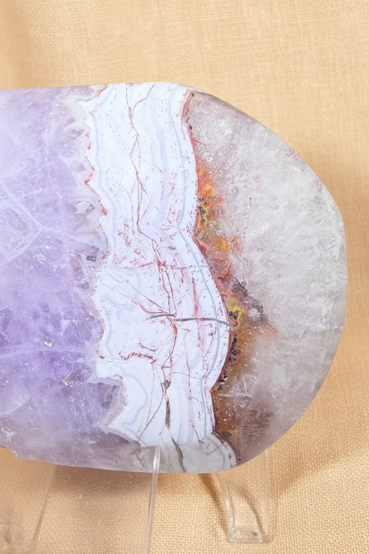 Lepidolite and Tourmaline palm stone with iron inclusions