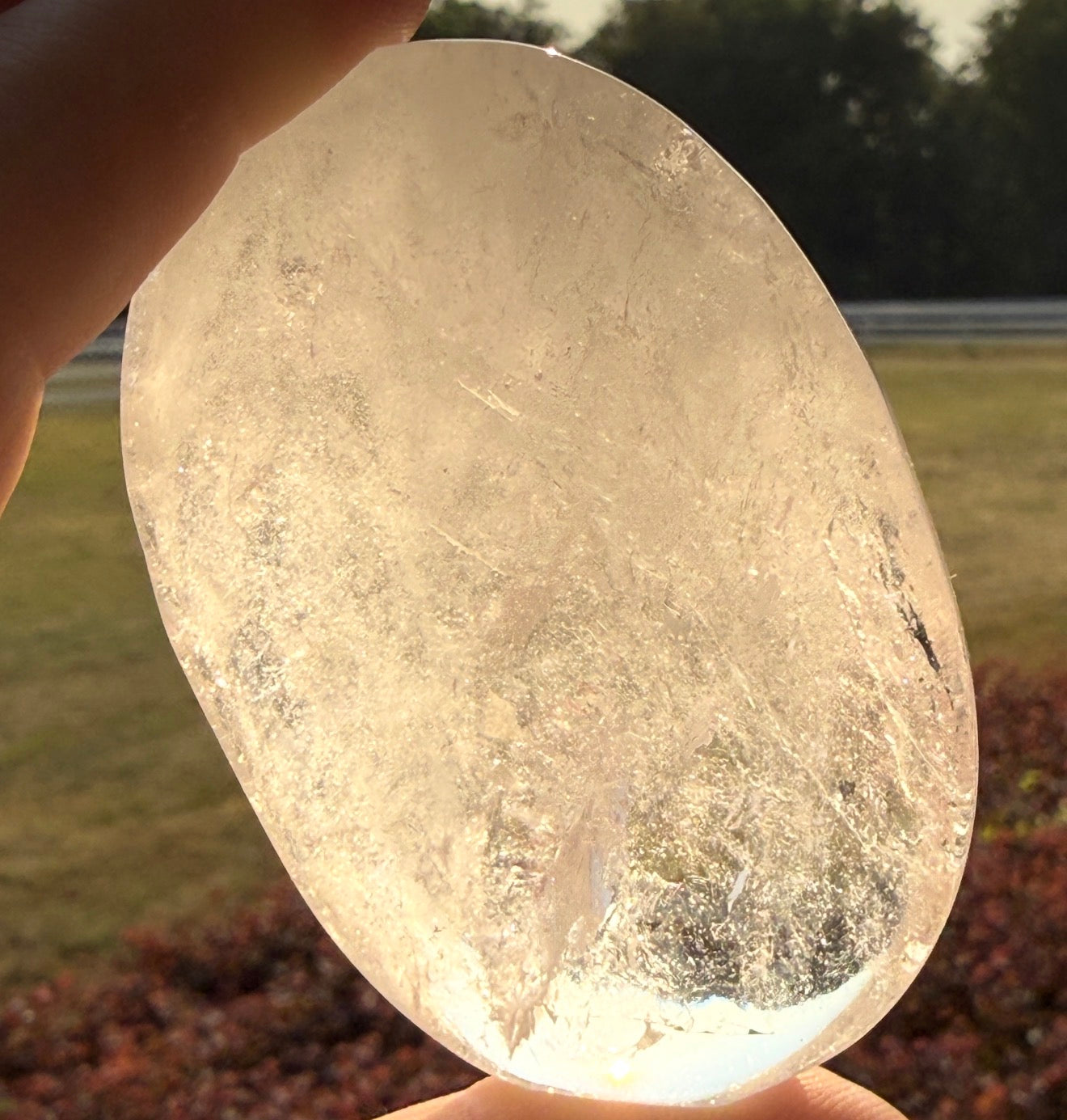 close up of clear quartz polished stone in the sunlight