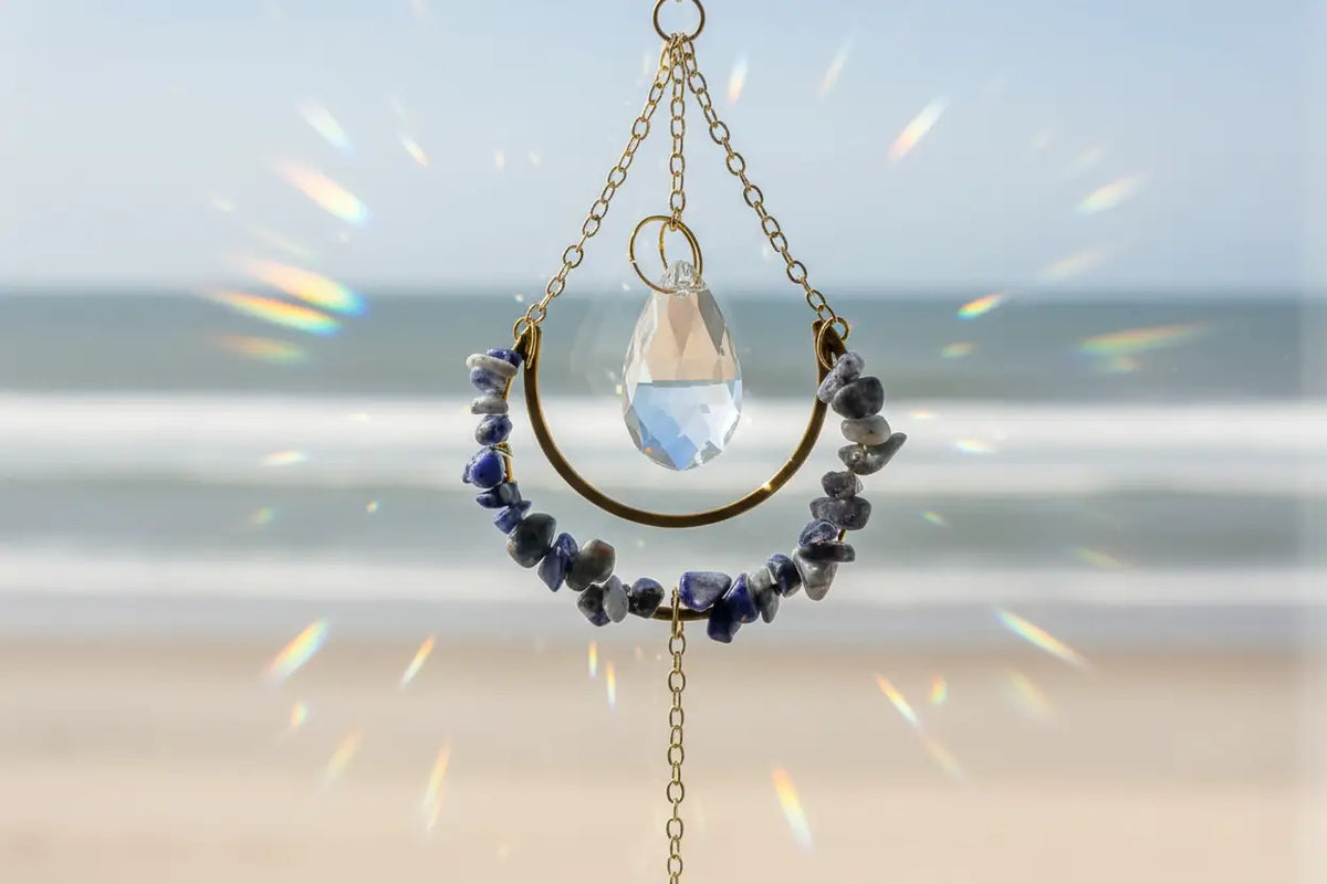 Sodalight Crystal and dyed agate suncatcher