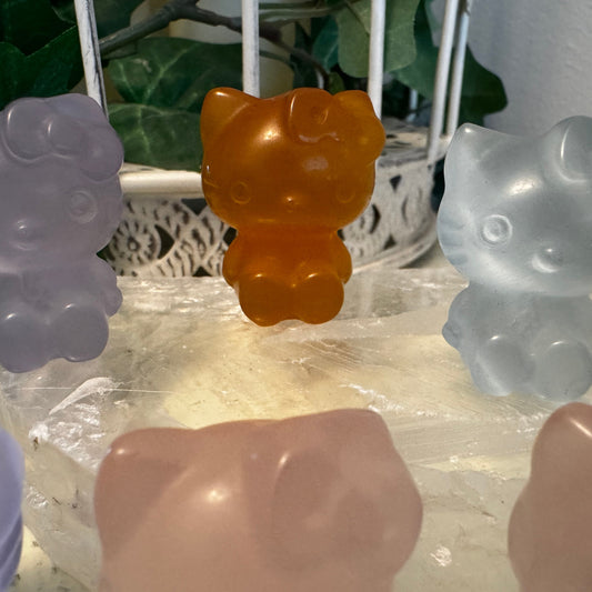 Adorable selenite Chatoyant Hello Kitty Carvings