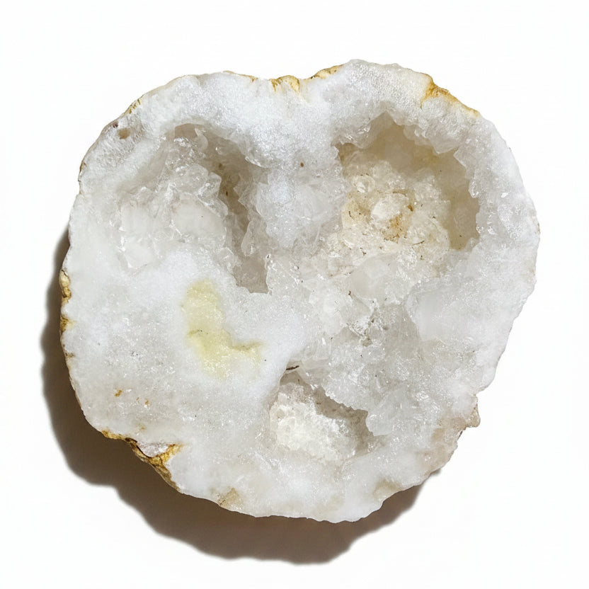 Clear Quartz geode half showing druzy crystal points