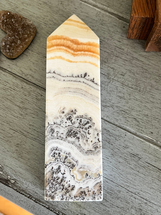 Dendritic Calcite Tower & Opal Sphere Set - Main Street Crystals & Minerals