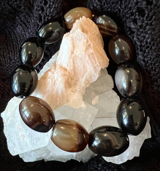 Black Chalcedony Bracelet 16x24 mm bead - Main Street Crystals & Minerals