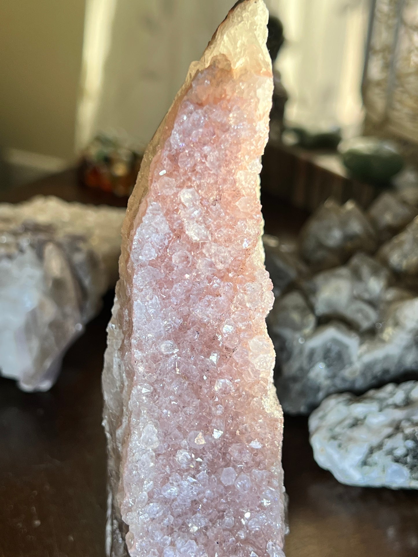 Close-up of a pink crystal cluster.
