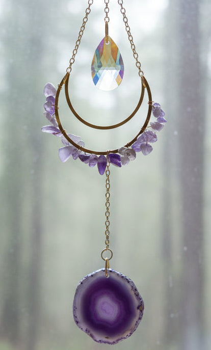 Crystal moon prism suncatcher Amethyst