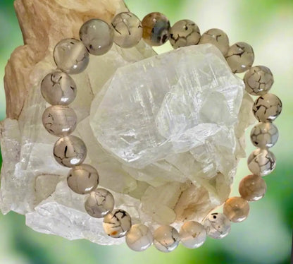 Dragon Vein Agate 8mm bead bracelet B with patterned agate beads