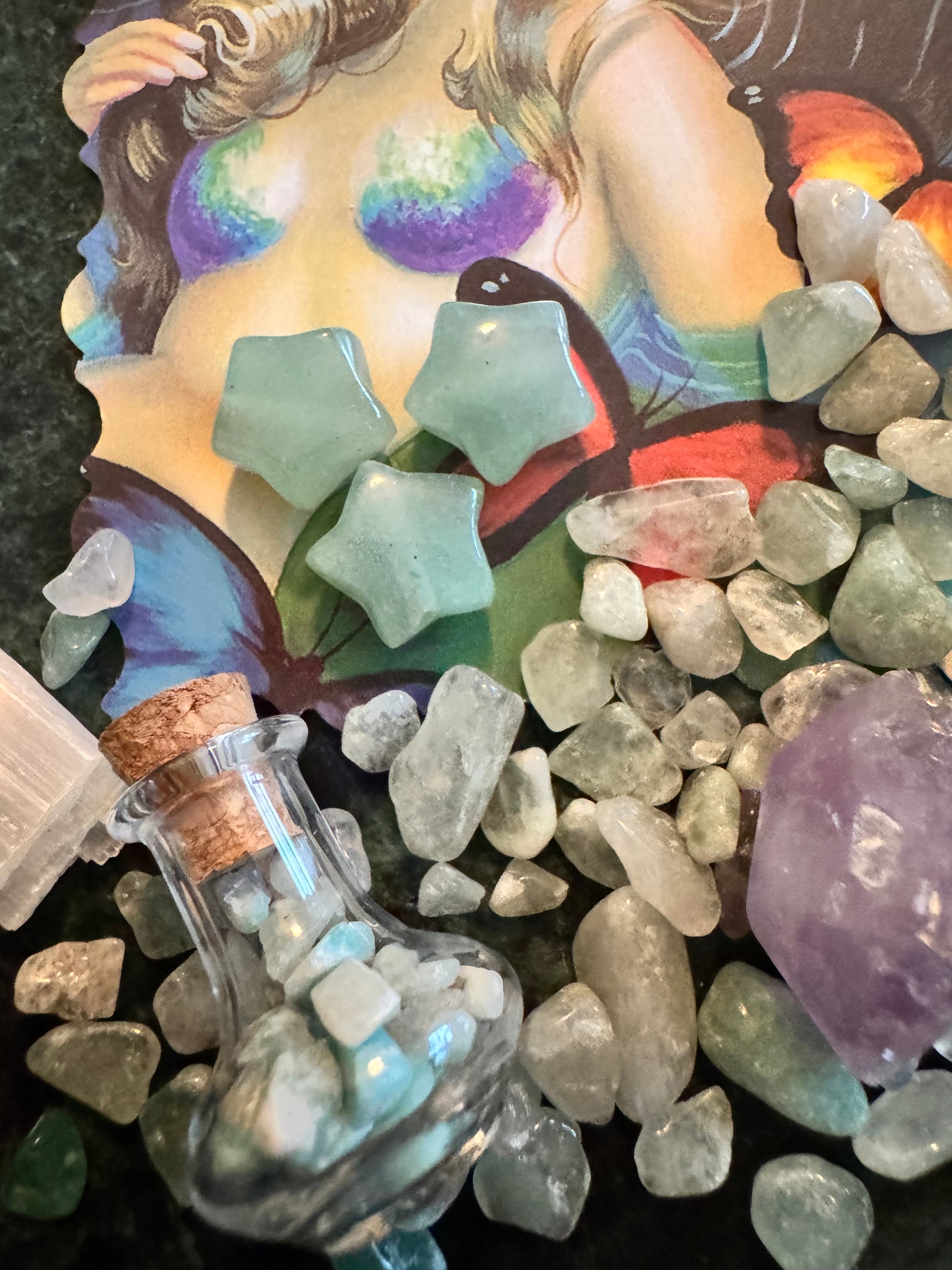 Calm Positivity Flurorite, Aventurine and Amethyst Spirit Angel Led Charm / Spell Bag - Main Street Crystals & Minerals