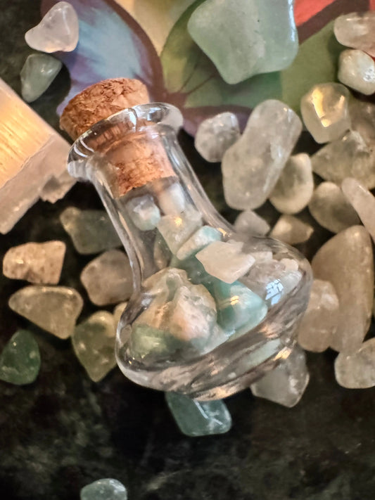 Fluorite Aventurine and Amethyst charm bag set with Selenite