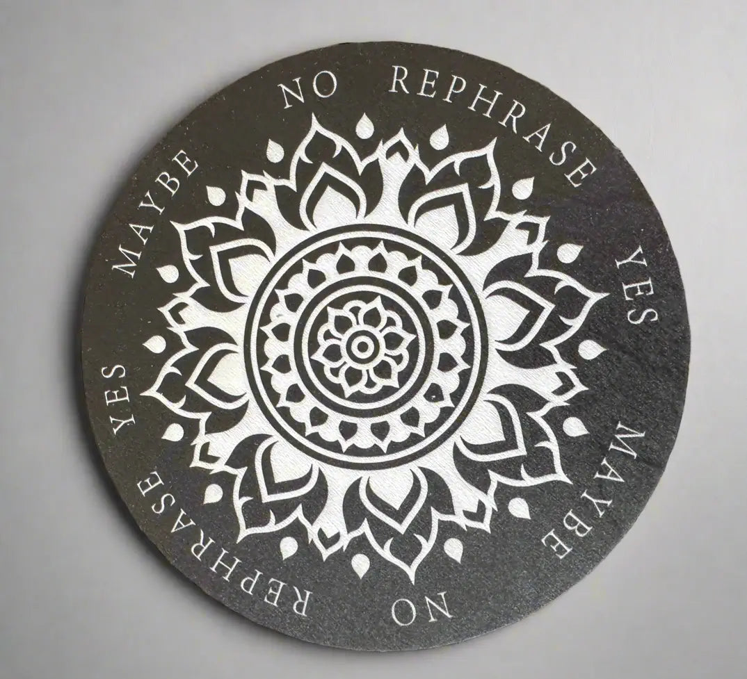 Round pendulum divination board with yes no maybe answers