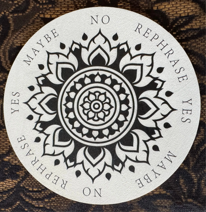 Round pendulum divination board with floral mandala design