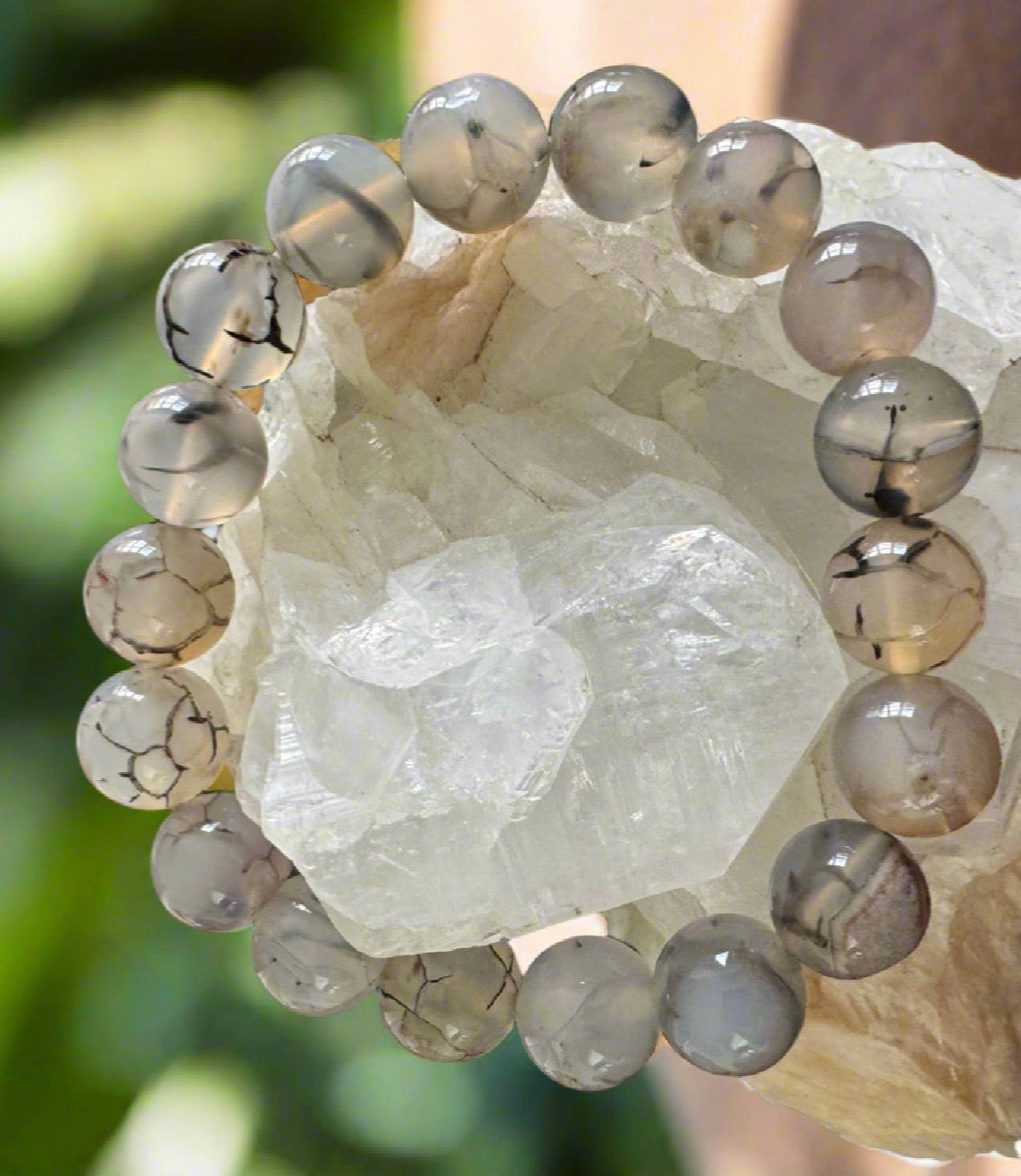 Dragon Vein Agate bead bracelet with patterned stone beads