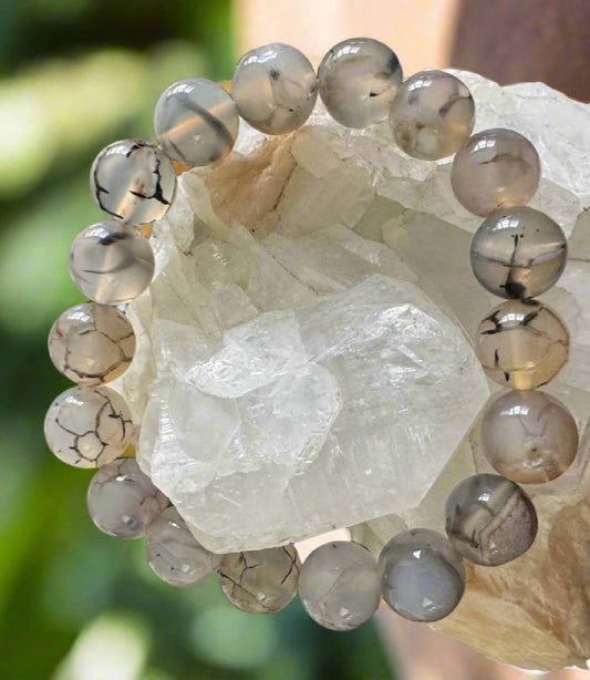Dragon Vein Agate bead bracelet with patterned stone beads