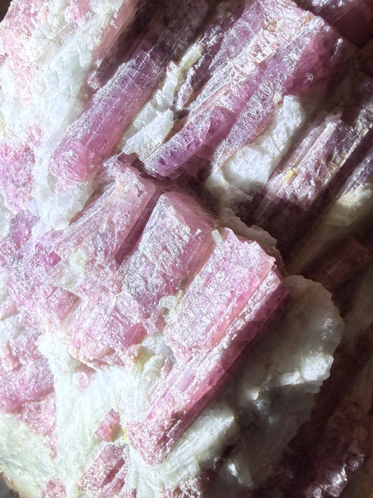 close up of rare rubellite inclusions
