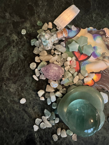 Calm Positivity Flurorite, Aventurine and Amethyst Spirit Angel Led Charm / Spell Bag - Main Street Crystals & Minerals