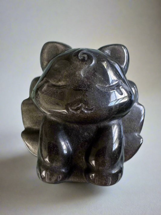 Shiny obsidian carving of a Nine Tail Fox