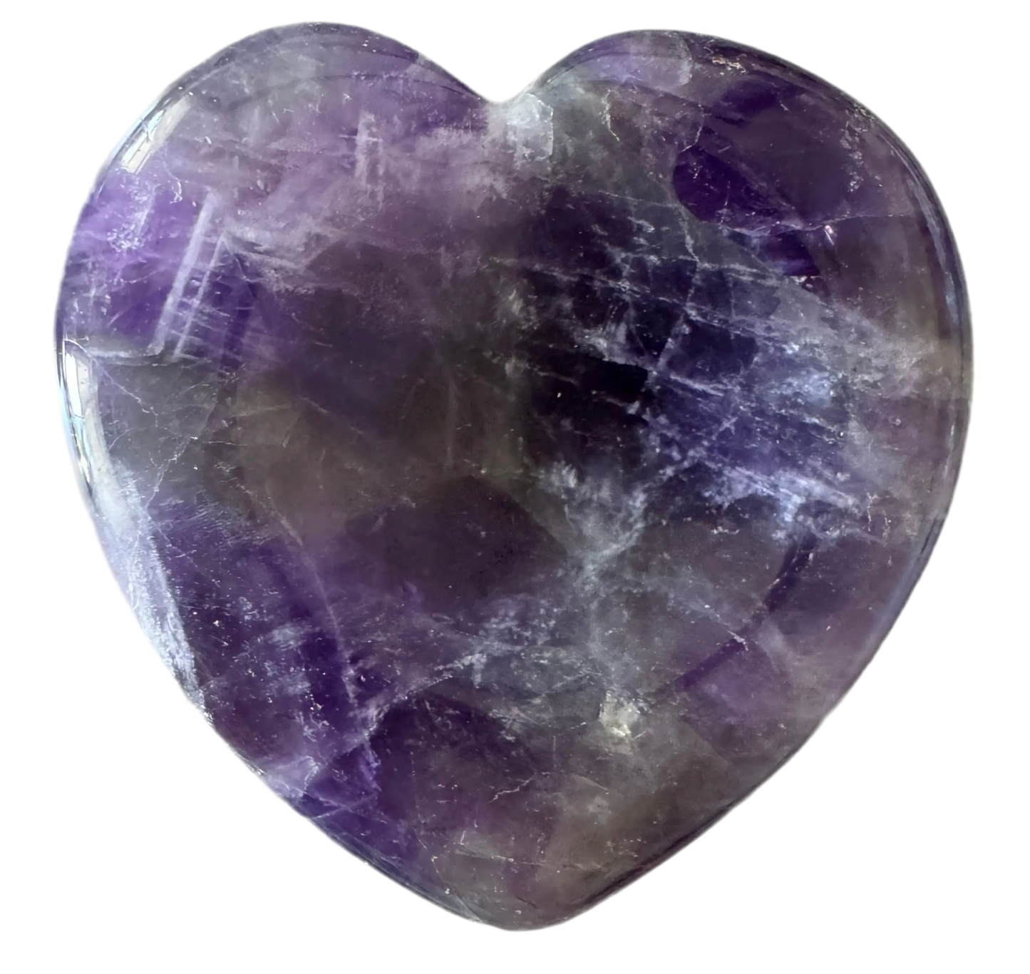 Purple, heart-shaped amethyst crystal.